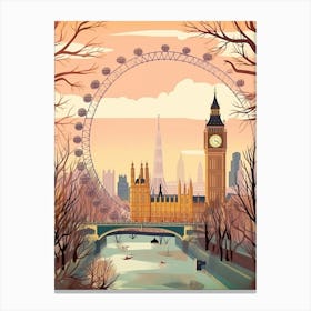 Vintage Winter Travel Illustration London United Kingdom 6 Canvas Print
