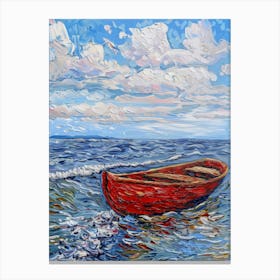 Red Boat In The Ocean 1 Canvas Print