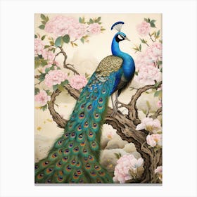Peacock Animal Drawing In The Style Of Ukiyo E 2 Canvas Print