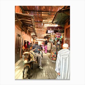 Marrakech Morocco Market With Donkey Cart (Africa Series) Canvas Print