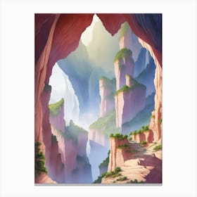 Mystical Caves Carved Into The Cliffside Canvas Print