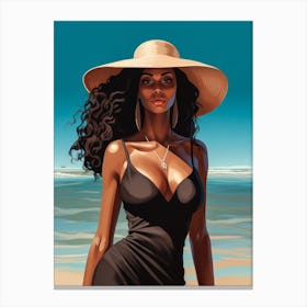 Illustration of an African American woman at the beach 137 Canvas Print