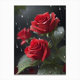 Red Roses At Rainy With Water Droplets Vertical Composition 55 Canvas Print