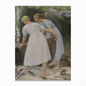 Girls Pushing A Boat (1925), Pekka Halonen Canvas Print