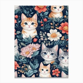 Kittens And Flowers Canvas Print