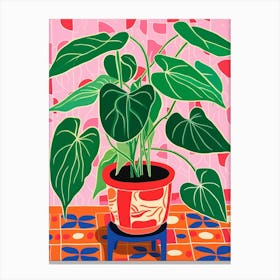 Pink And Red Plant Illustration Philodendron 1 Canvas Print