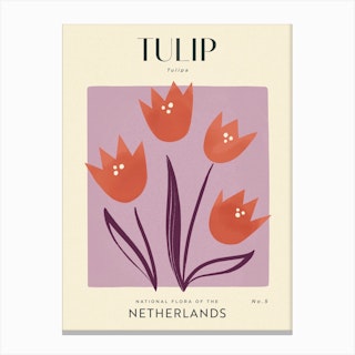 Vintage Purple And Red Tulip Flower Of The Netherlands Canvas Print