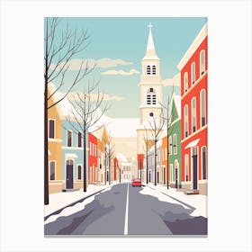 Vintage Winter Travel Illustration Reykjavik Iceland 1 Canvas Print