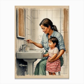 Mother And Child Washing Hands Canvas Print