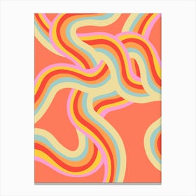 Peachy Groovy Rainbow Waves Canvas Print