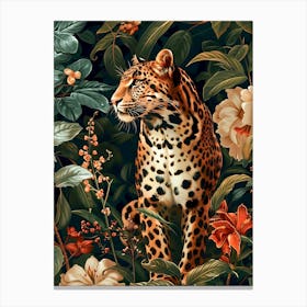 Leopard In The Jungle Inspired by William Morris Canvas Print