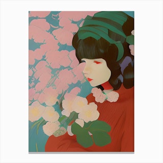 Girl With Blossom Branches Canvas Print