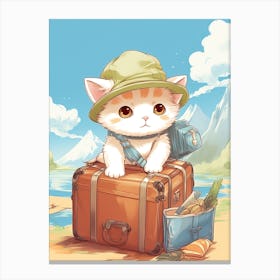 Kawaii Cat Drawings Traveling 3 Canvas Print