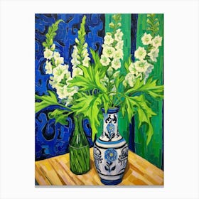 Flowers In A Vase Still Life Painting Delphinium Canvas Print