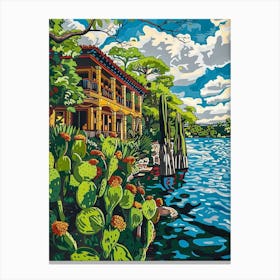 The Oasis On Lake Travis Austin Texas Colourful Blockprint 3 Canvas Print