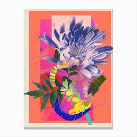 Chrysanthemum 4 Neon Flower Collage Canvas Print