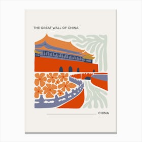 The Great Wall Of China   China, Warm Colours Illustration Travel Poster 2 Canvas Print