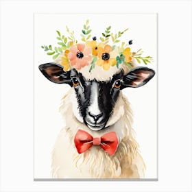 Baby Blacknose Sheep Flower Crown Bowties Animal Nursery Wall Art Print (4) Canvas Print