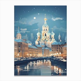 Winter Travel Night Illustration St Petersburg Russia 2 Canvas Print