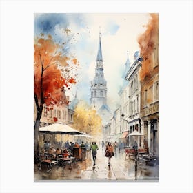 Riga Latvia In Autumn Fall, Watercolour 1 Canvas Print