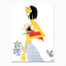 Girl With Flower And Duck Canvas Print