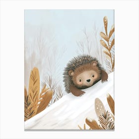 Sloth Bear Cub Sliding Down A Snowy Hill Storybook Illustration 3 Canvas Print