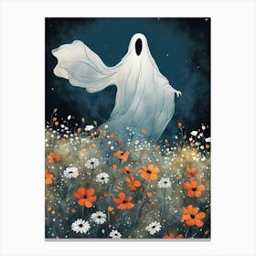 Sheet Ghost In A Field Of Flowers Painting (22) Canvas Print