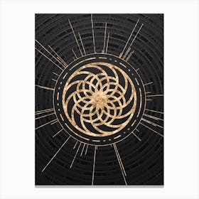 Geometric Glyph Symbol in Gold with Radial Array Lines on Dark Gray n.0062 Canvas Print