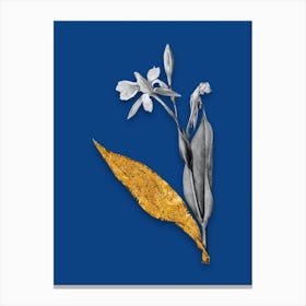 Vintage Bandana of the Everglades Black and White Gold Leaf Floral Art on Midnight Blue Canvas Print