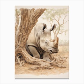 Rhino Lying Under The Tree Detailed Illustration 2 Canvas Print