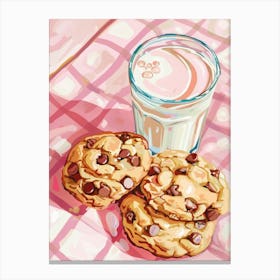 Pink Breakfast Food Milk And Chocolate Cookies 1 Canvas Print