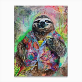 Animal Party: Crumpled Cute Critters with Cocktails and Cigars Sloth 4 Canvas Print