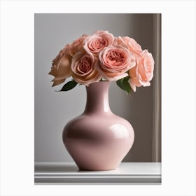 A Vase Of Pink Roses 25 Canvas Print