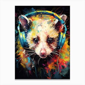  A Possum Wearing Headphones Vibrant Paint Splash 1 Canvas Print