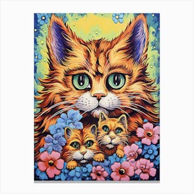 Louis Wain, Surreal Cat With Kittens And Flowers 0 Canvas Print