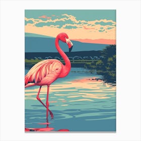 Greater Flamingo Lake Manyara Tanzania Tropical Illustration 1 Canvas Print