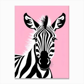 Flat Buho Art Playful Zebra On Solid pink Background, modern animal art, Canvas Print