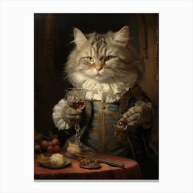 Cat Drinking Wine Rococo Style 3 Canvas Print