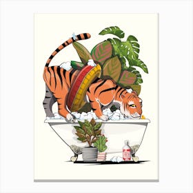 Tiger On Bath Canvas Print