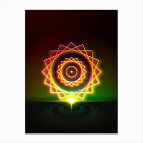 Neon Geometric Glyph in Watermelon Green and Red on Black n.0324 Canvas Print