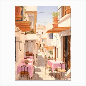 Mykonos Greece 2 Vintage Pink Travel Illustration Canvas Print