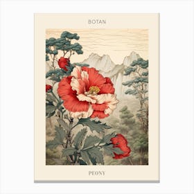 Botan Peony 3 Japanese Botanical Illustration Poster Canvas Print