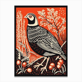 Vintage Bird Linocut Partridge 1 Canvas Print