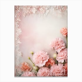 Pink Carnations On Lace Background Photo 2 Canvas Print