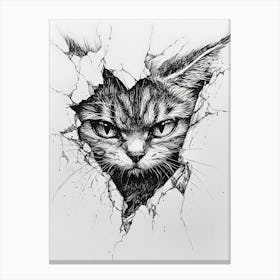 Angry Cat Watching from Wall Hole 21 Canvas Print