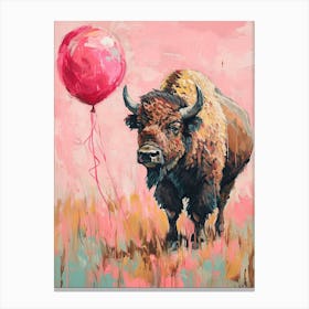 Cute Bison 2 With Balloon Canvas Print