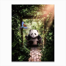 Cute Baby Giant Panda In Forest Canvas Print