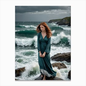 Beautiful Woman On Rocks Canvas Print