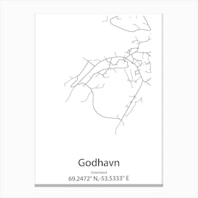 Godhavn,Greenland Minimalist Map Canvas Print