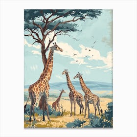 Herd Of Giraffes Resting Under The Tree Modern Illiustration 9 Canvas Print
